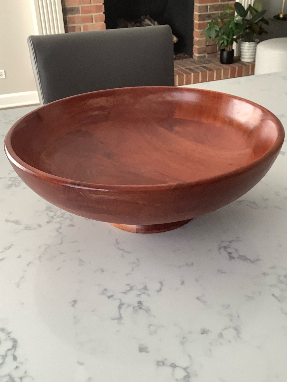 Crate&Barrel Carson Acacia Footed Fruit Serving Bowl
